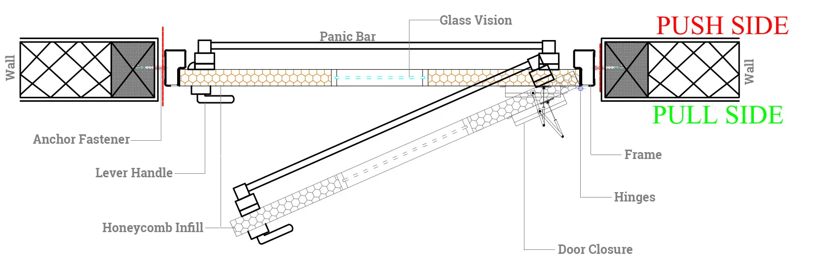 120-minute fire door installed flush with a metal wall frame