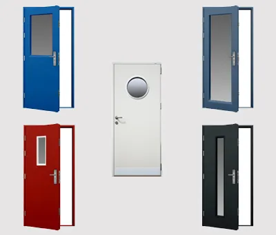 Fire door with a 120-minute fire-rated glass vision panel for light transmission and fire safety